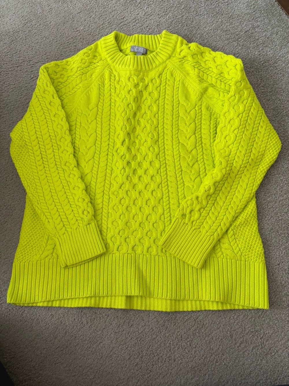 J. Crew Bright Green Yellow Cable-Knit Crewneck Sweater
